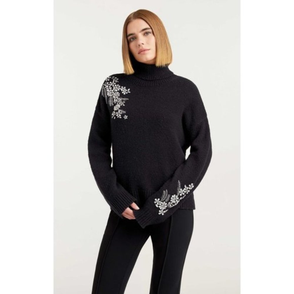 NWT cinq a sept ALANI BLACK WOOL TURTLENECK sweater size S
